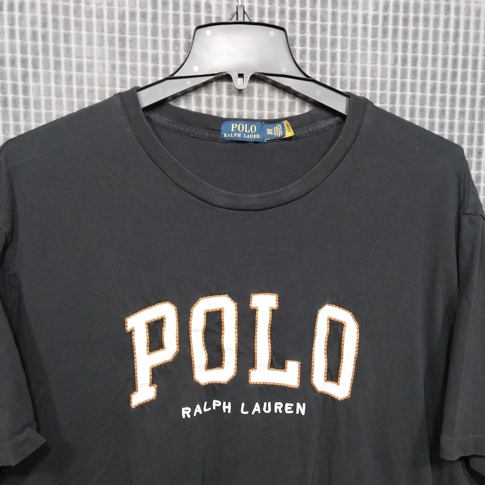 Polo Ralph Lauren Mens T-Shirt Graphic Spellout Pony Logo 2XLT Black Cotton